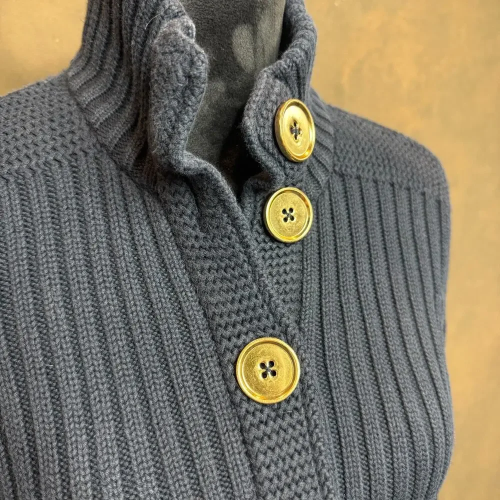Talbots Petites Pima Cotton Rib Knit Cardigan Sweater Navy Blue Size Small